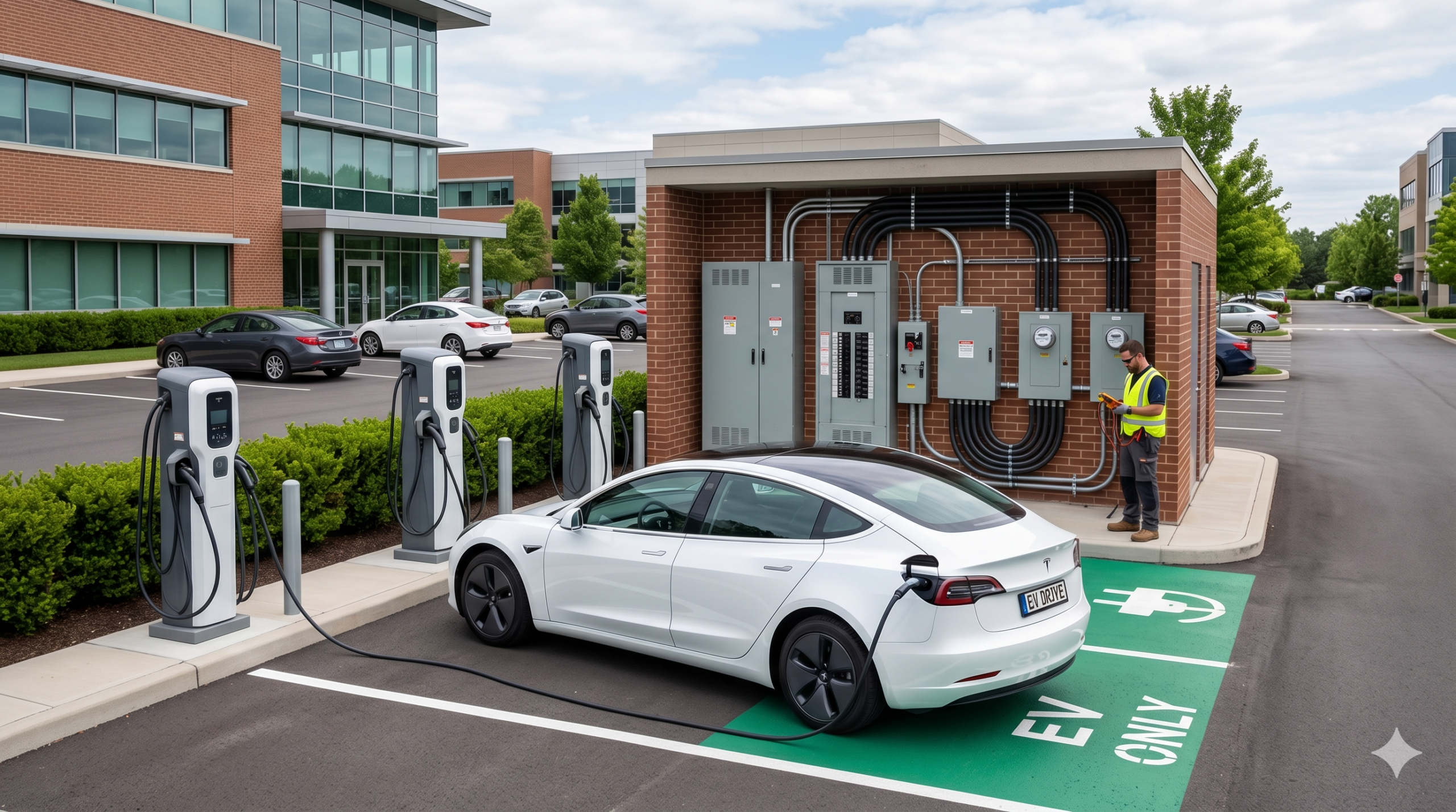 Electrical power infrastructure required for an EV charging station